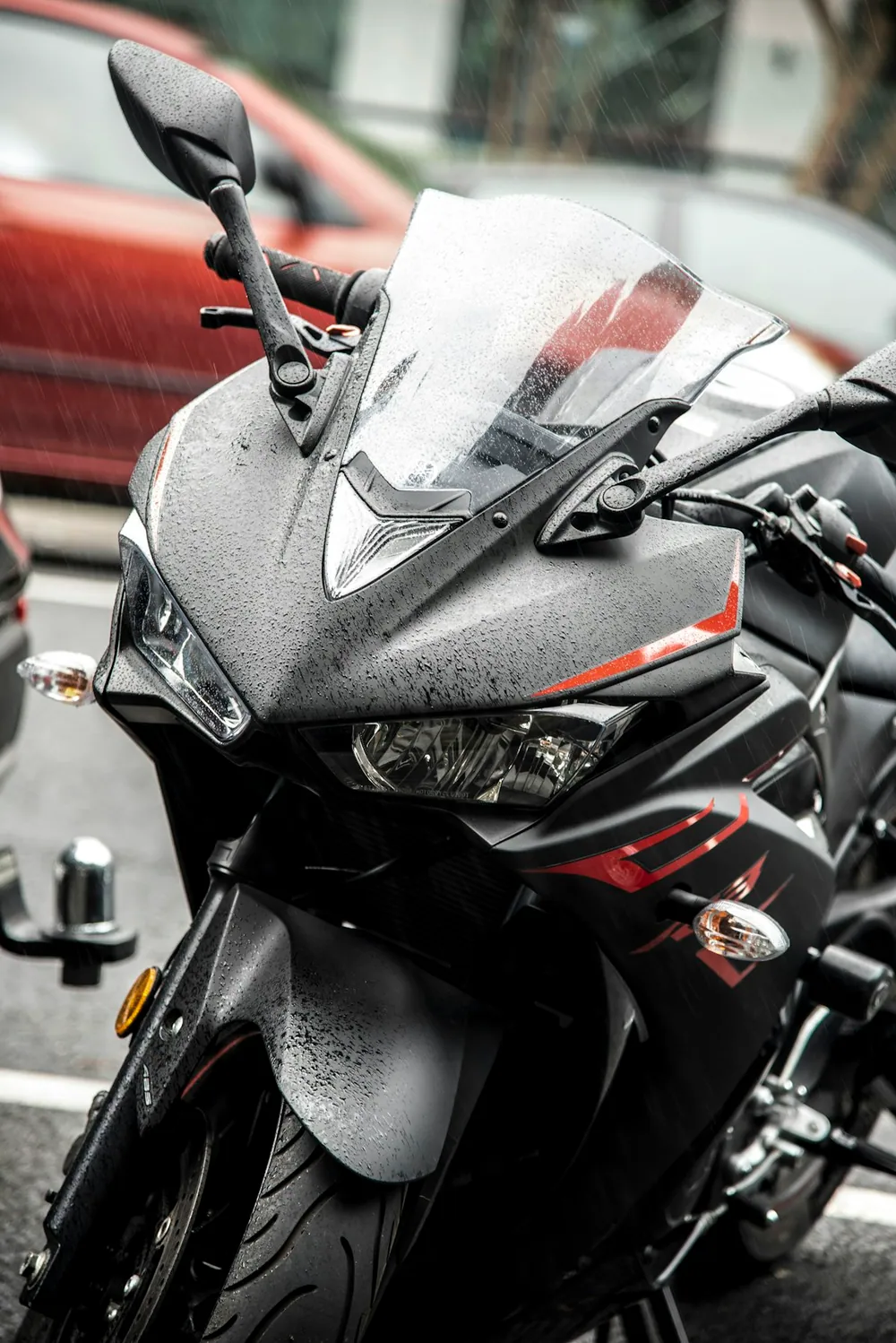 Black and red Yamaha R1 sportbike