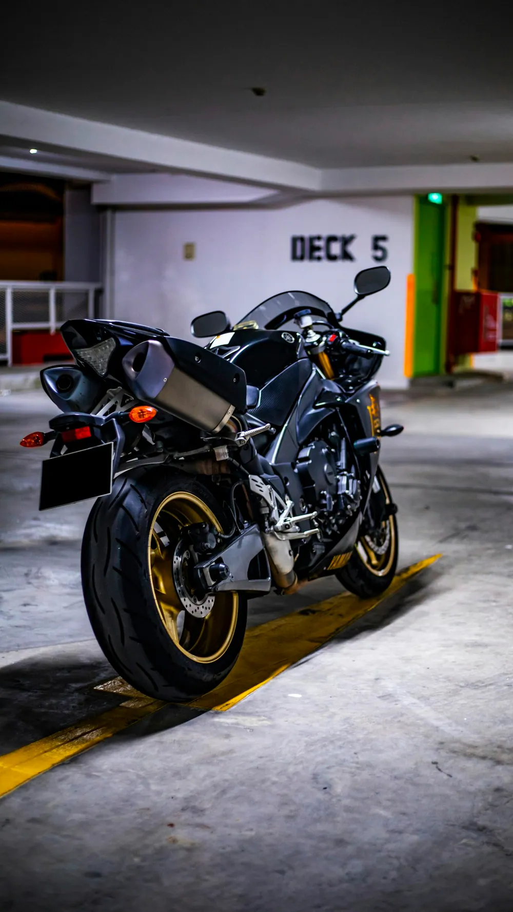 Parked black sportbike