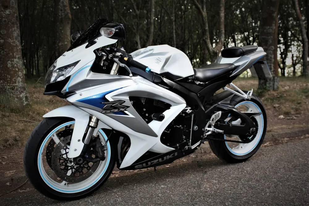 White and blue sportbike